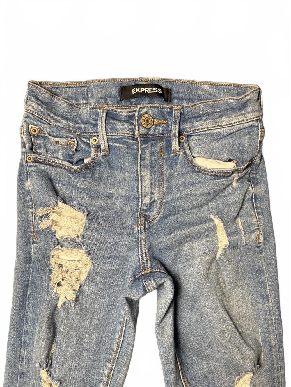 Express Light Blue Distressed Ankle Legging Jeans Size 0